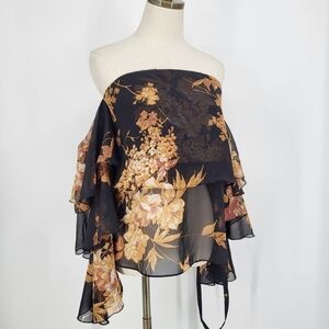 Pretty Little Thing Off Shoulder Tiered Ruffle Sleeve Blouse Floral Size 6 NEW